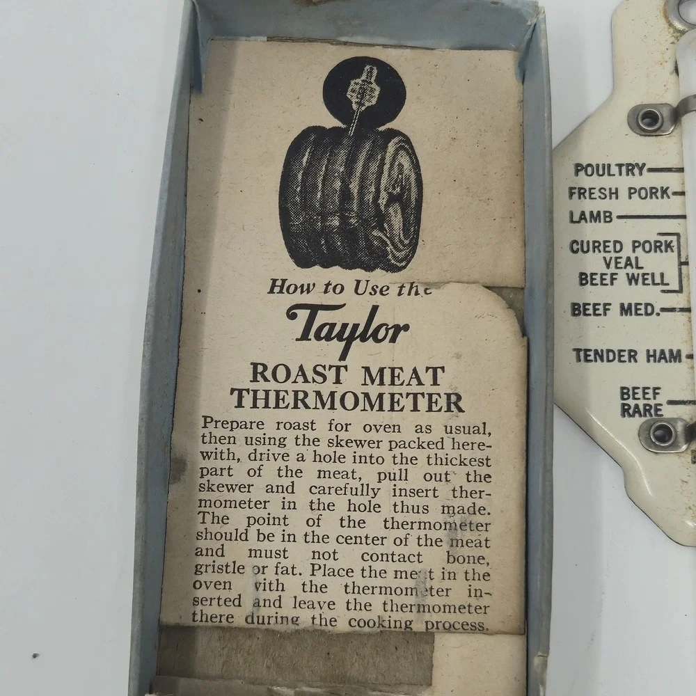 Vintage Taylor Roast Meat Thermometer And Skewer in Original Box